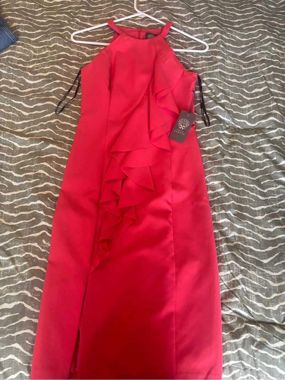 Vince Camuto Red Ruffle Halter Midi Dress